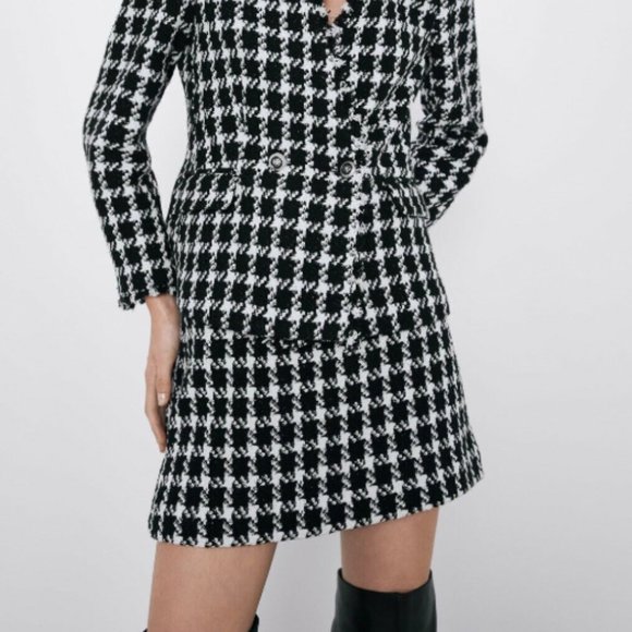 Zara Houndstooth Textured Mini Belted A-Line Skirt - Picture 12 of 15